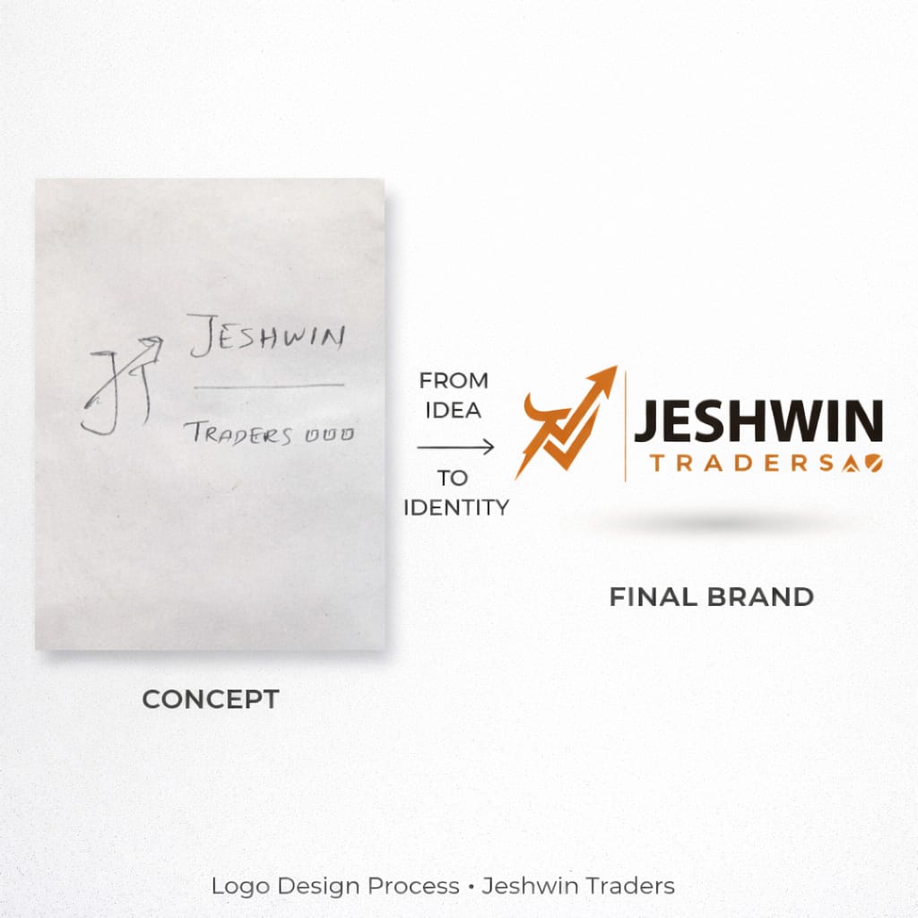 Jeshwin Traders logo design — from hand-drawn concept to final brand